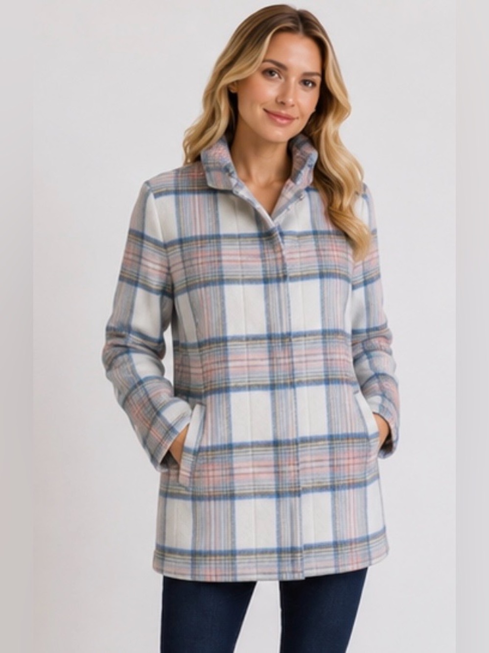 LANDSEND NEW and PRISTINE Never Worn Women’s Stand Collar Plaid Jacket